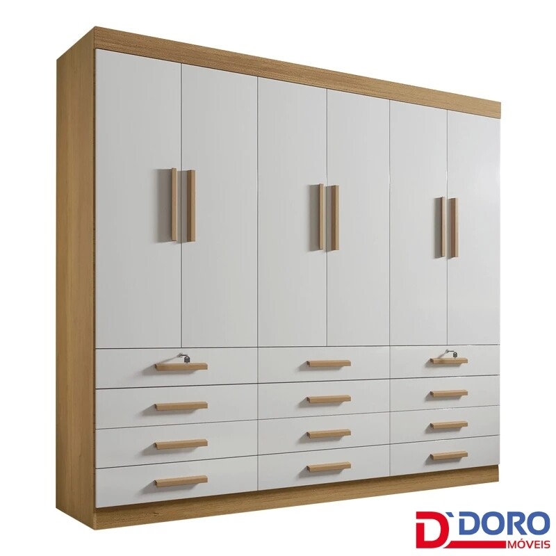 Guarda-roupa Casal Mônaco Cinamomo/Off 6 Portas 12 Gavetas Larg. 2.40m - D Doro