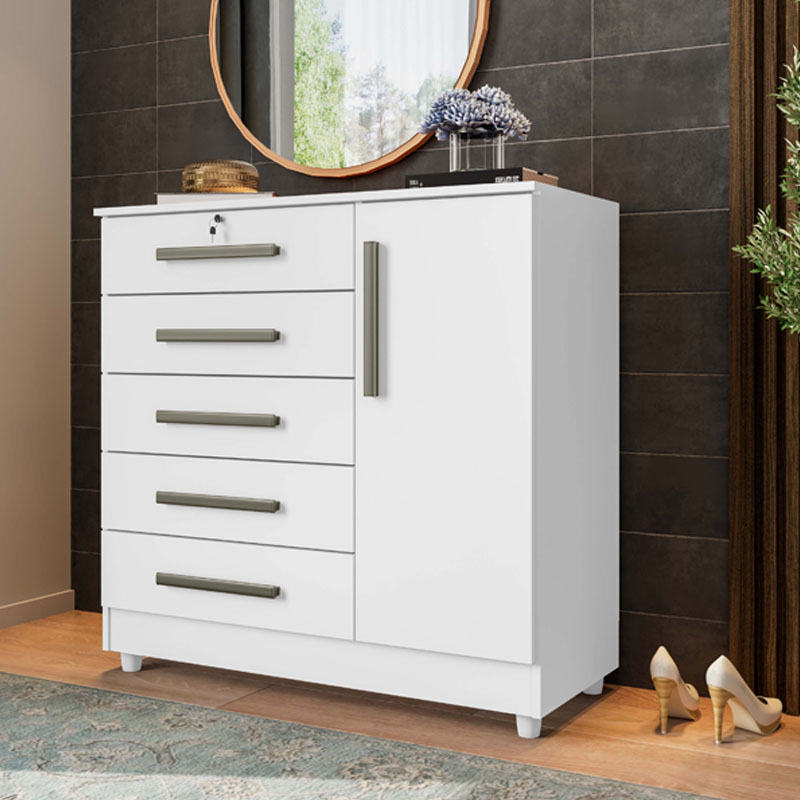 Cômoda Vitória com 5 Gavetas e 1 Porta Branco com Pés Rud Rack