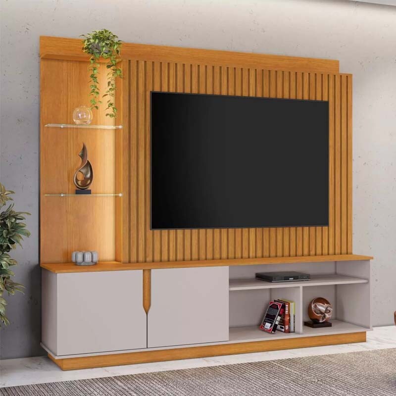 Home Amparo Larg. 1.82m Cinamomo/Off Ripado C/ Led para TV até 60