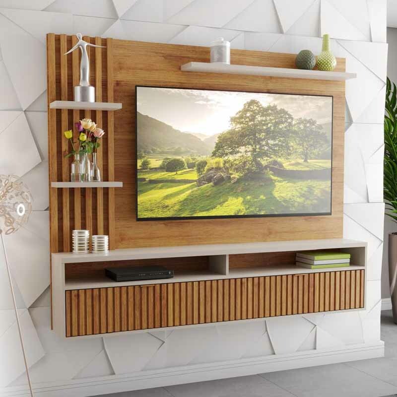 Painel Aurora Larg. 1.80m Mel/Off Detalhe Ripado para TV até 65