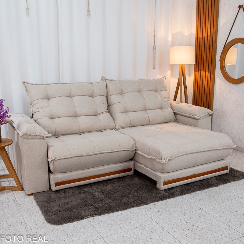 Sofá Retrátil Reclinável Barcelona 2.30m Linho Bege 459 - D33 e Molas Ensacadas Pocket