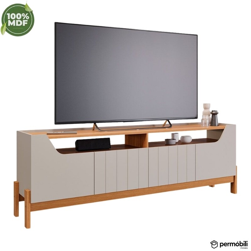 Rack Bancada Moema Larg. 1.85m Off/Cinamomo 100% MDF para TV até 70