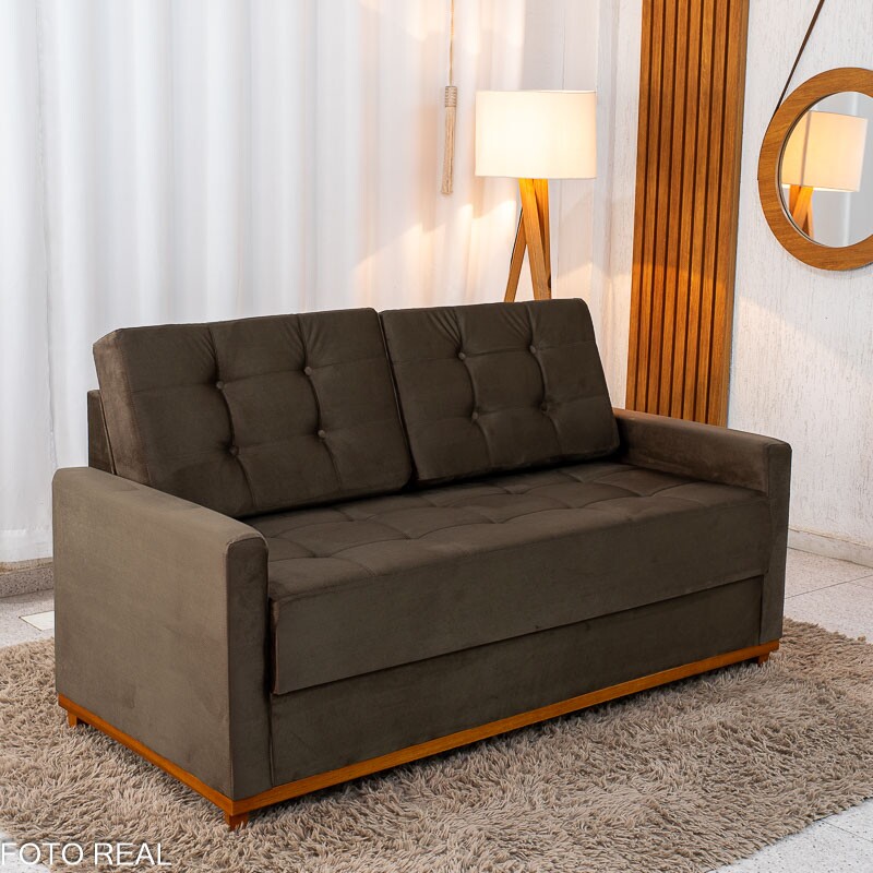 Sofá 3 lugares Living Áustria Veludo Marrom A17 Larg. 1.70m
