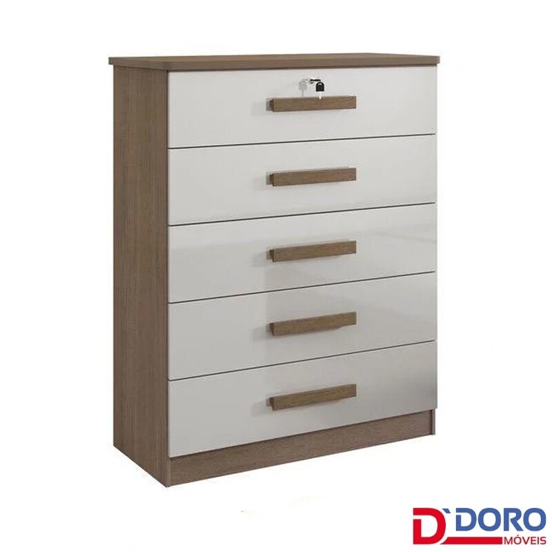 Cômoda Ipanema Castanho/Off 5 Gavetas Larg. 0.85m - D Doro