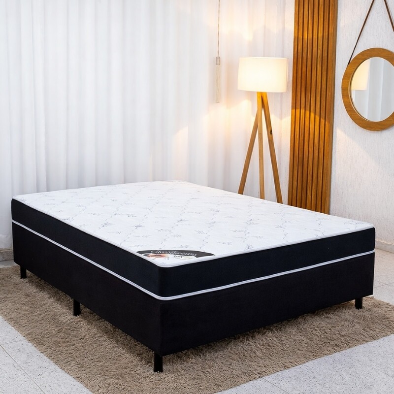 Colchão Casal Classic Supreme Ortopédico Lestespuma + Box Casal Sued Preto - Ortobel - 138x188x56 | Suporta até 200kg
