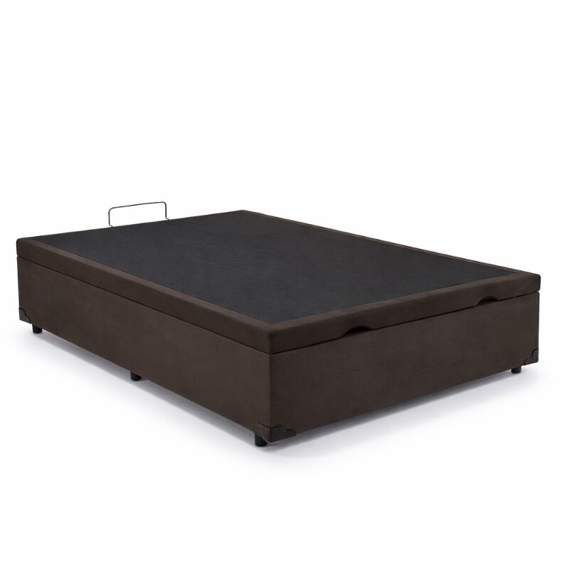 Base Box Baú Casal Prime Confort Sued Marrom Blindado 138x188x45 - Issacar