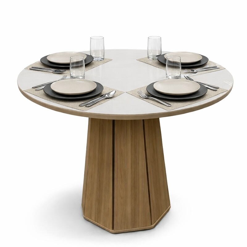Mesa de jantar Jade BA54 Tampo Redonda 105x105cm MDF C/vidro Off White - Kappesberg