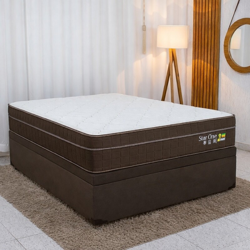 Colchão Casal Star One Ortopédico D-65 - Anjos + Base Box Baú Casal Prime Confort Sued Marrom Blindado Issacar - 138x188x75 | Suporta até 280kg