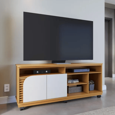 Rack Bancada Jurerê Larg. 1.50m Naturale/Off White Mate para TV até 65