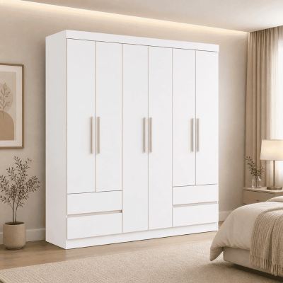 Guarda-roupa Zeus Branco 6 Portas 4 Gavetas Larg. 1.77m - Móveis Lopas