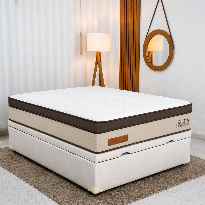 Colchão Casal Ibiza Molas Ensacadas - Bianchi + Base Box Baú Casal Prime Confort Corino Palha Blindado - Issacar 138x188x78 | Suporta até 400kg