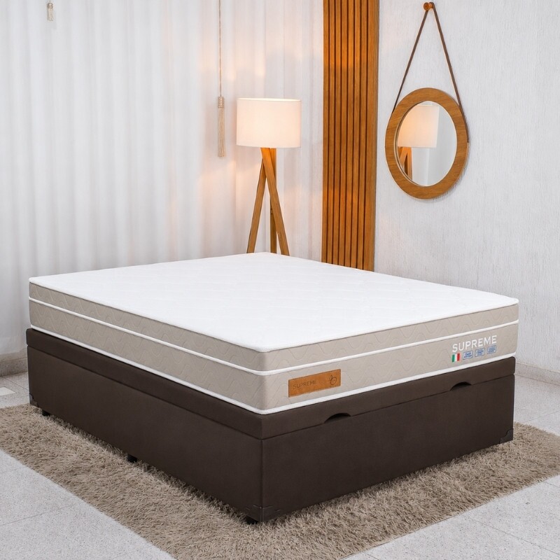 Colchão Casal Supreme Molas Ensacadas - Bianchi + Box Baú Casal Prime Confort Sued Marrom Blindado - Issacar 138x188x70 | Suporta até 240kg
