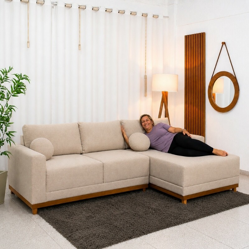 Sofá 3 Lug. Armênia C/Chaise Larg. 2.50m Linho Bege A57
