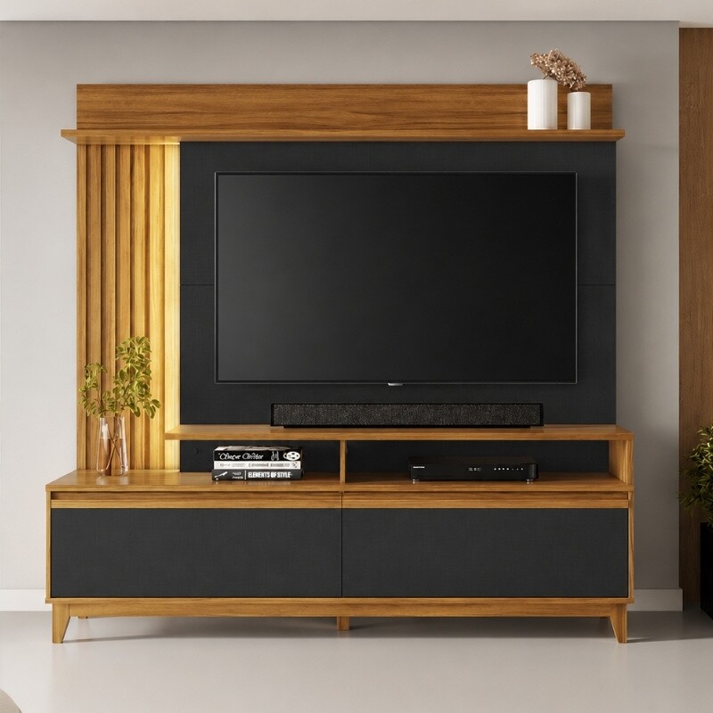 Home NT 1400 Freijó/Preto C/Detalhe Ripado e LED para TVs até 60 Polegadas Larg. 1.83m