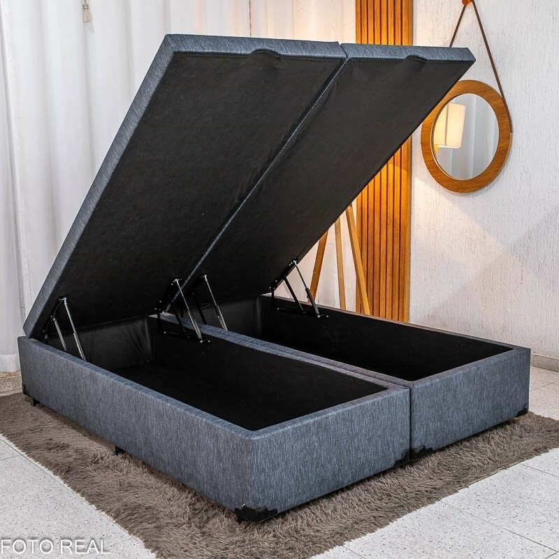 base Box Baú Casal Bipartido Prime Confort Corino Petróleo Blindado 138x188x45 - Issacar
