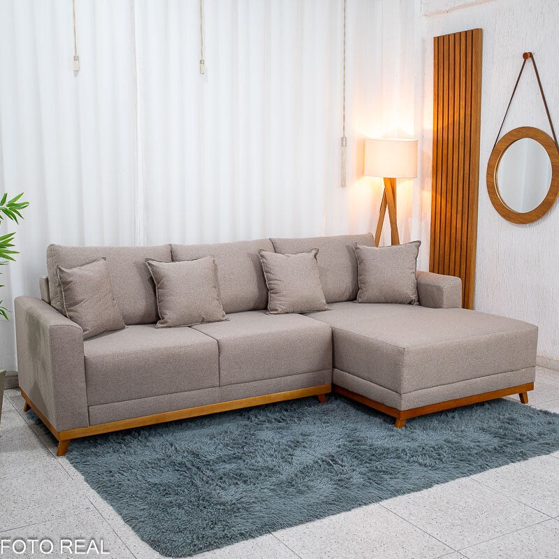 Sofá 3 Lug. Armênia C/Chaise Larg. 2.50m Linho Bege Escuro A58