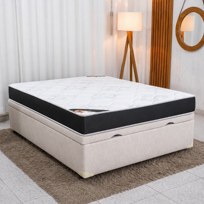 Colchão Casal Classic Supreme Ortopédico - Lestespuma + Base Box Baú Casal Prime Confort Corino Palha Blindado Issacar 138x188x64 | Suporta até 200kg