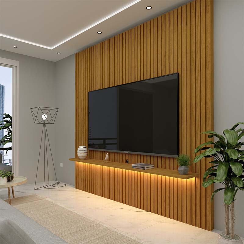 Painel Nobre Larg. 1.85m Naturale Ripado C/ Led 100% MDF TV até 75
