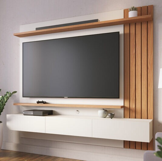 Home Suspenso Juriti Larg. 1.80m Off White Matte/Freijó para TV até 70