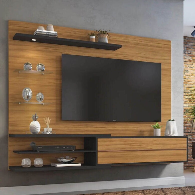Painel NT 1115 Larg. 1.80m Freijó/Preto C/ Led para TV até 60