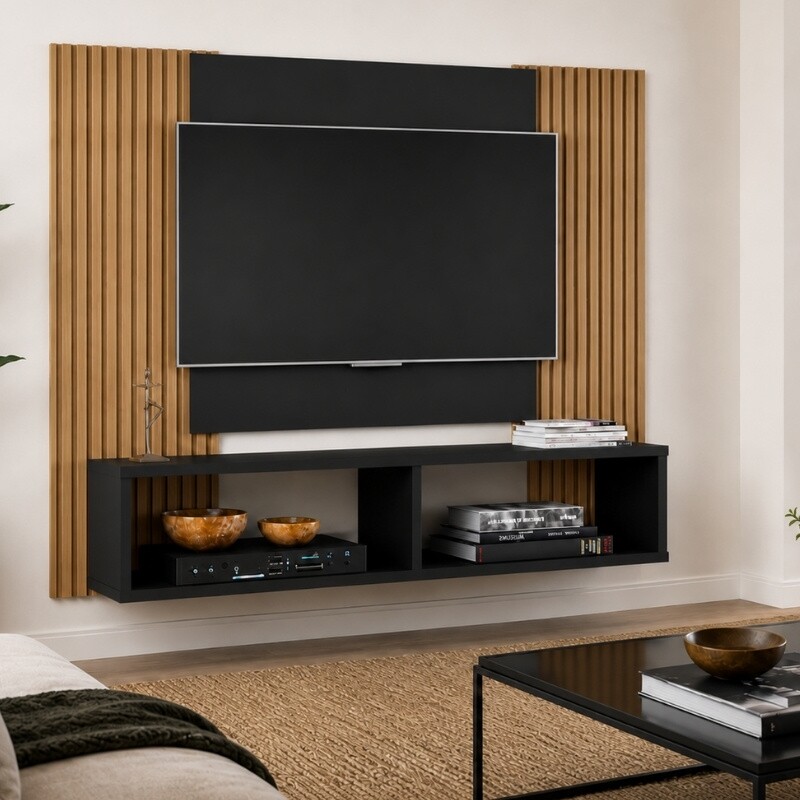Painel Navi Larg. 1.20m Preto Ripado para TV até 47