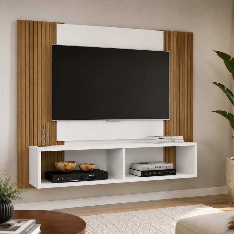 Painel Navi Larg. 1.20m Branco Ripado para TV até 47