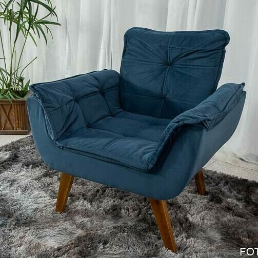 Poltrona Pérola Veludo Azul