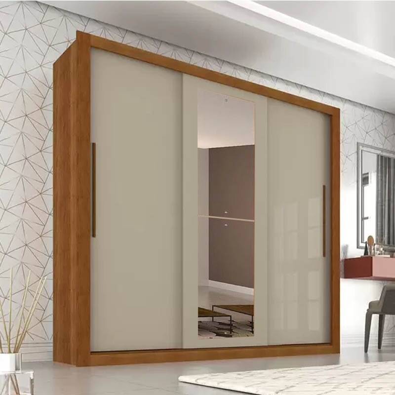 Guarda-roupa Casal New Panamá Cinamomo/Off 3 Portas Flex 4 Gavetas C/ 1 Espelho Larg. 1.85m Sallêto